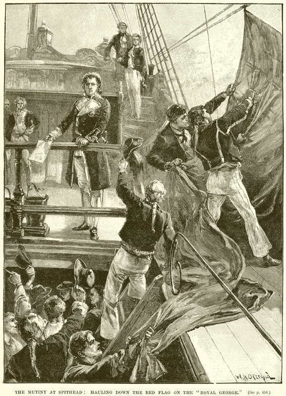 The Mutiny at Spithead: Vörös zászló lehúzása a Royal George-on alkotó: English School