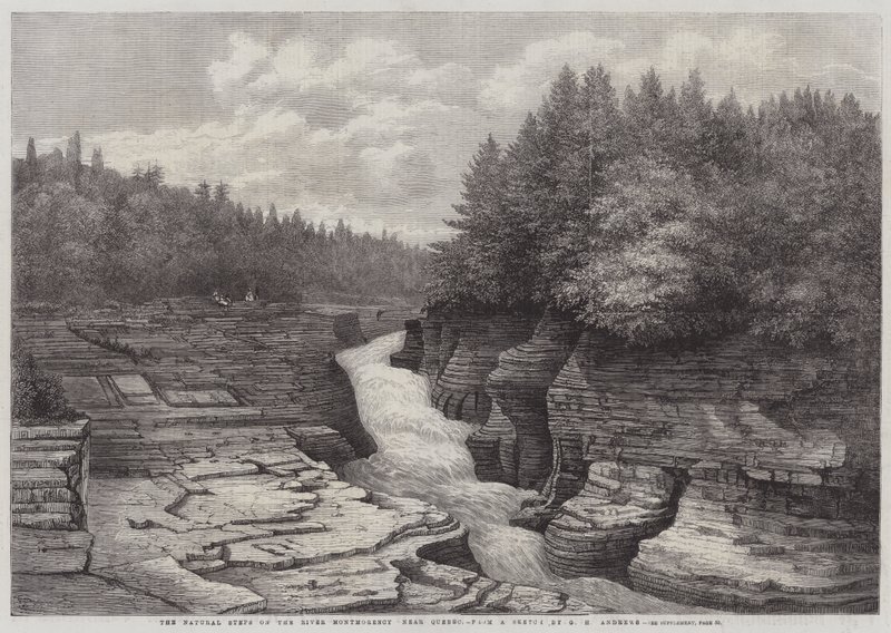 Természetes lépcsők a Montmorency folyón, Quebec közelében (metszet) alkotó: English School