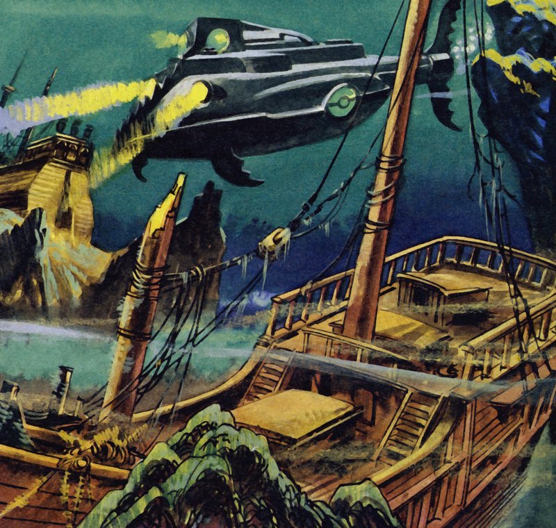 A Nautilus áthaladt két francia galleon összeroncsolódott tömbjein alkotó: English School