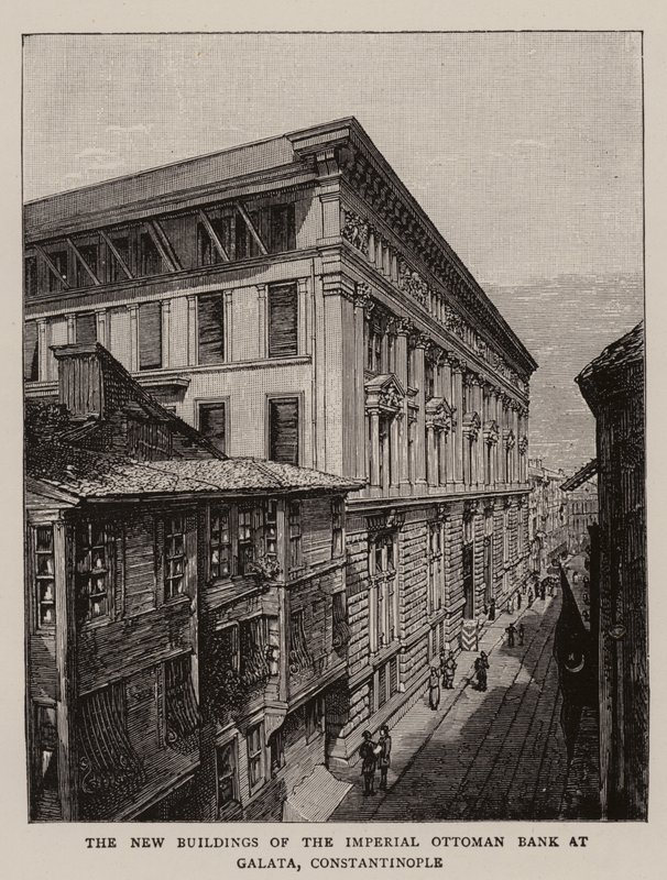 A császári oszmán bank új épületei Galatában, Konstantinápolyban (metszet) alkotó: English School