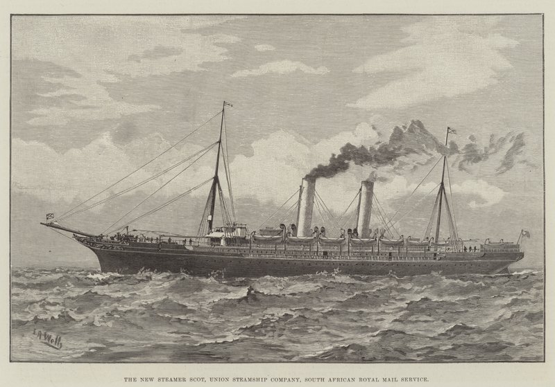 The New Steamer Scot, Union Steamship Company, Dél-afrikai Királyi Postaszolgálat (metszet) alkotó: English School