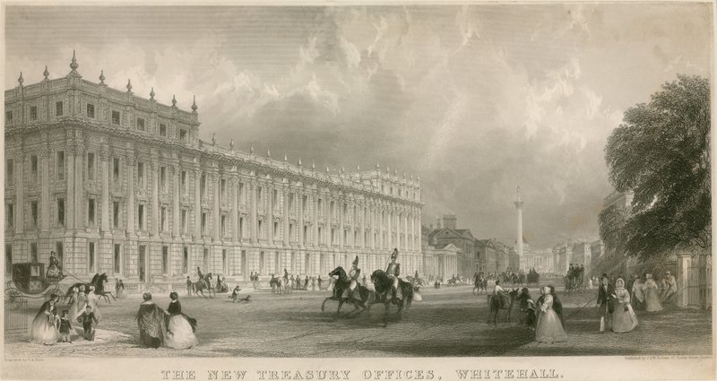 Az új kincstári irodák, Whitehall alkotó: English School