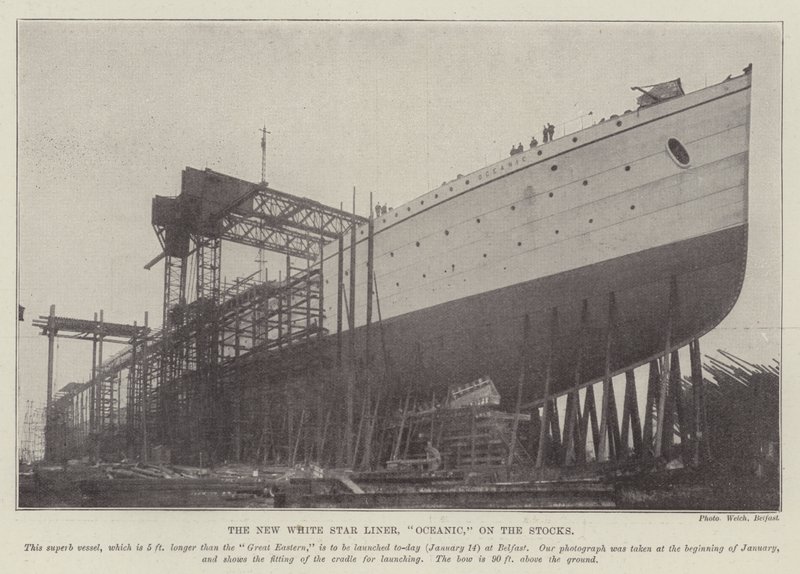 Az új White Star Liner, "Oceanic" a részvényeken (metszet) alkotó: English School
