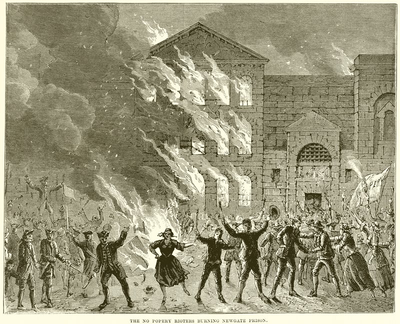 A No Popery Rioters felgyújtja a Newgate-i börtönt alkotó: English School