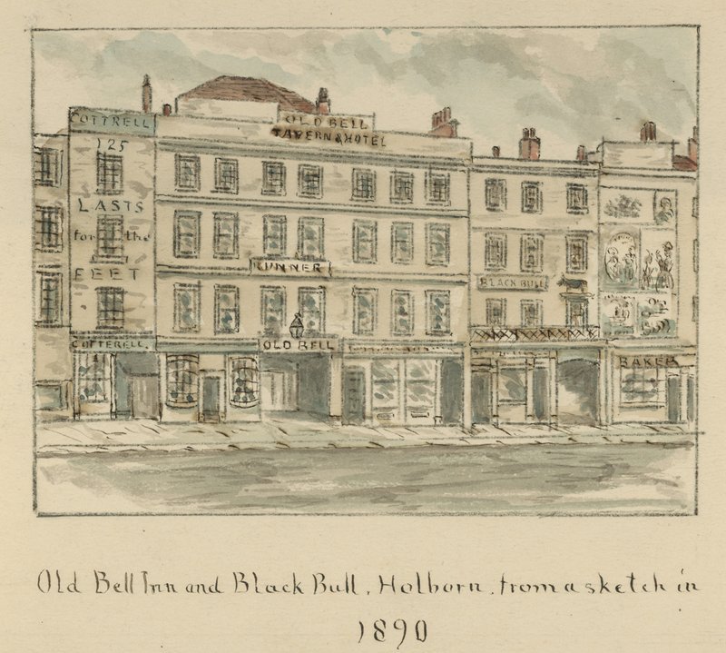 The Old Bell Inn és Black Bull, Holborn, London (wc papíron) alkotó: English School