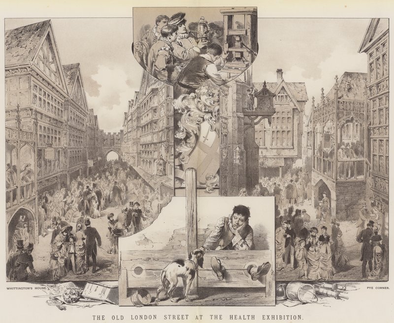Az Old London Street az Egészségügyi Kiállításon (színes litó) alkotó: English School