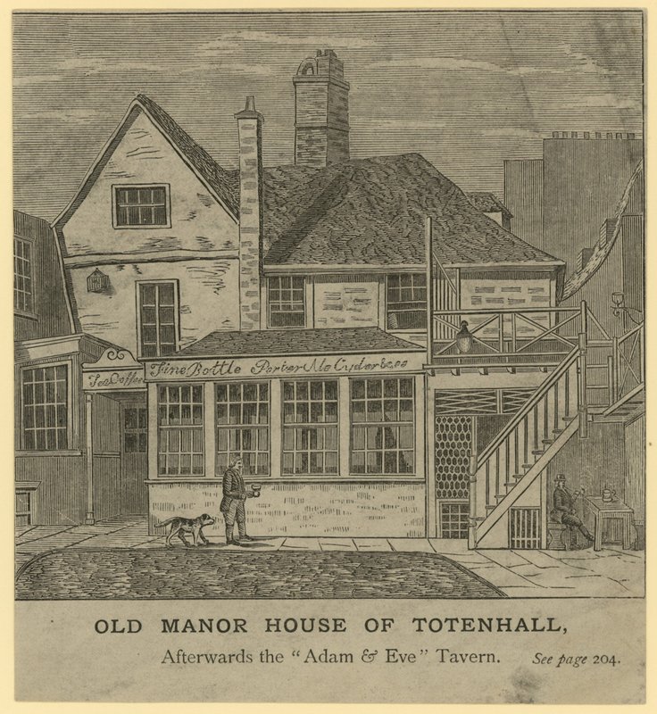 A Totenhall régi kastélya, később az Adam and Eve Tavern, London alkotó: English School