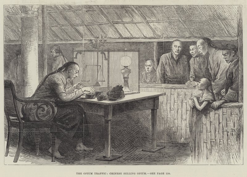 Az ópium forgalom, kínai árus ópium (metszet) alkotó: English School