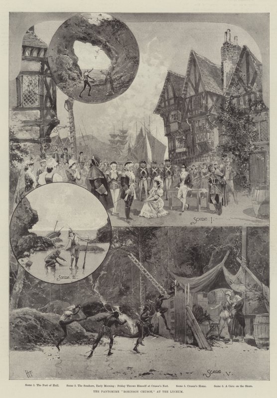 A "Robinson Crusoe" pantomim a Líceumban (litho) alkotó: English School