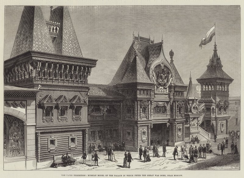 Párizsi kiállítás, orosz makett a palotáról, amelyben Nagy Péter született, Moszkva mellett (metszet) alkotó: English School