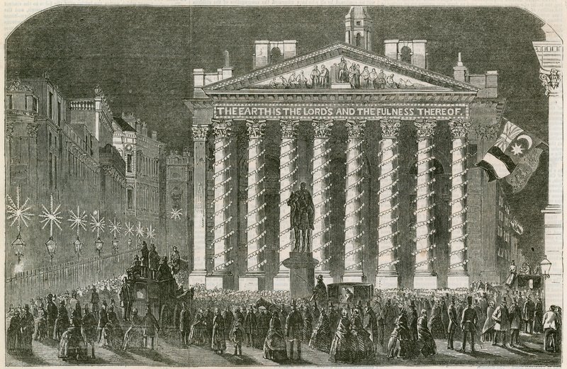 A béke megvilágítása a londoni királyi börzén, 1856. május 29 alkotó: English School