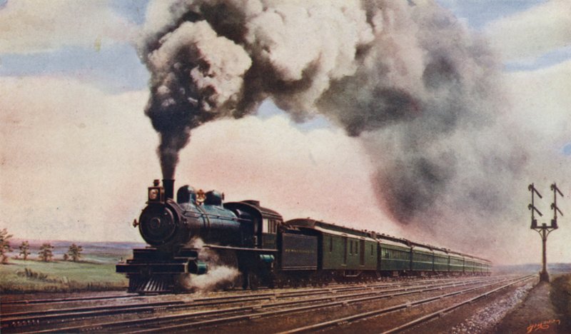 A Pennsylvania Limited teljes sebességgel, Pennsylvania Railroad, USA alkotó: English School