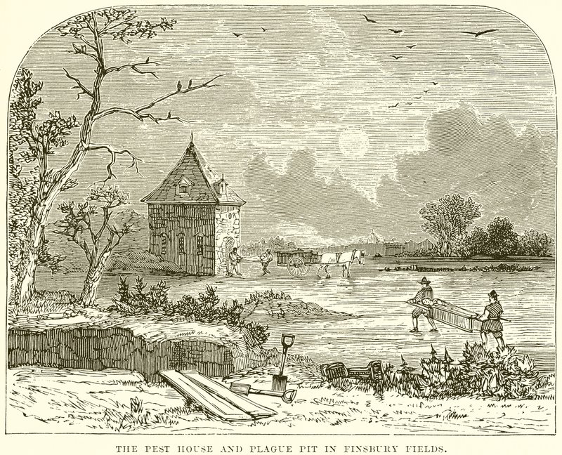 A pesti ház és a pestisgödör Finsbury Fieldsben alkotó: English School