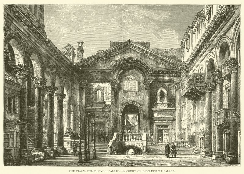 Piazza del Duomo, Spalato, A Diocletianus-palota udvara (metszet) alkotó: English School