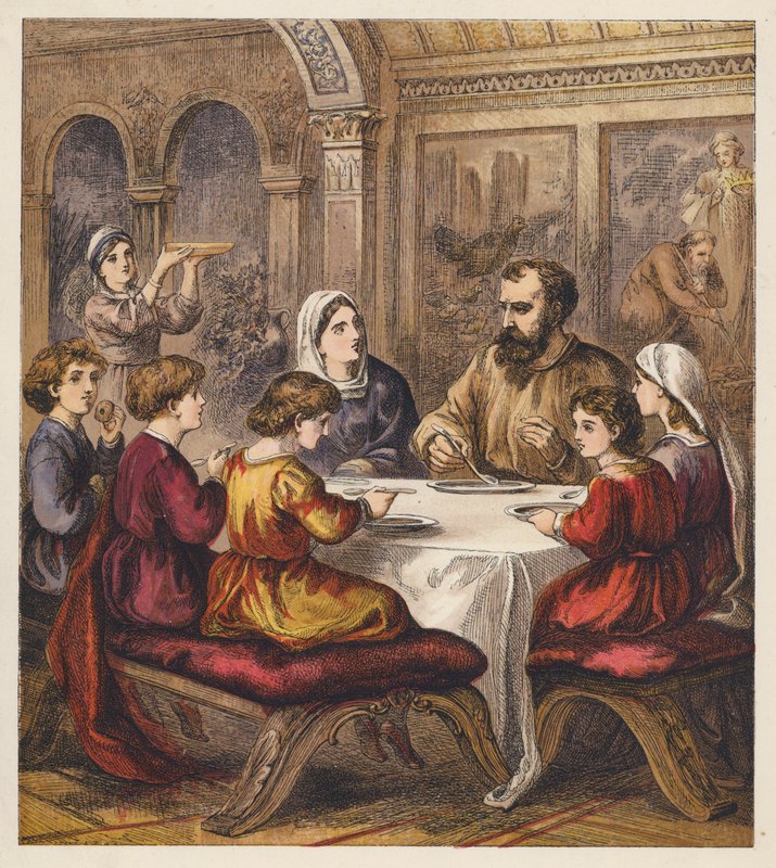 A zarándokgyerekek (színes litográfia) alkotó: English School