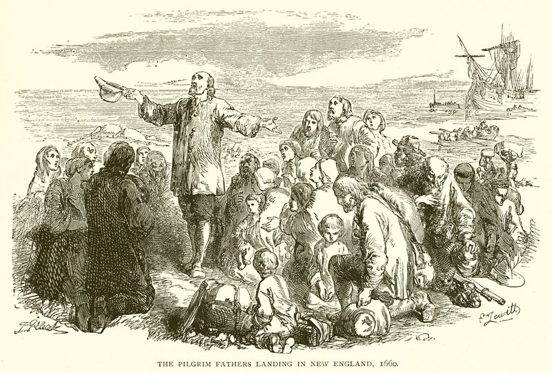 A zarándokatyák partraszállása New Englandben, 1660 alkotó: English School