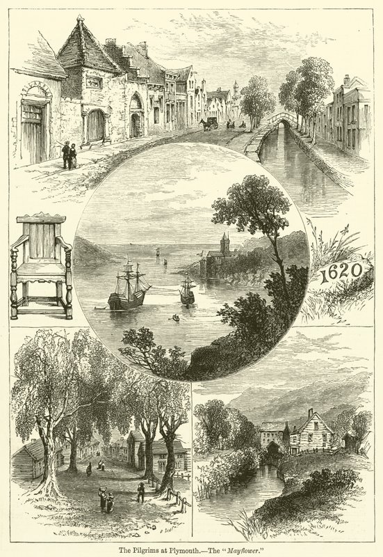 A plymouthi zarándokok, A "Mayflower" (metszet) alkotó: English School