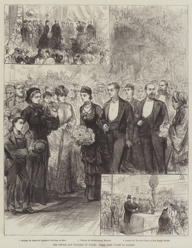 A walesi herceg és hercegnő, jó műveik Londonban (metszet) alkotó: English School