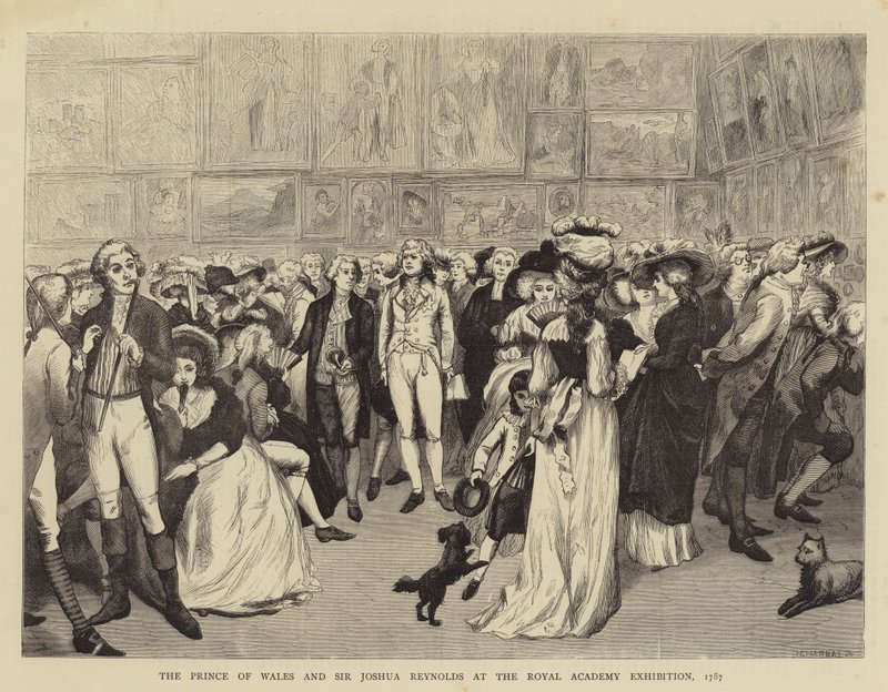 A walesi herceg és Sir Joshua Reynolds a Királyi Akadémia kiállításán alkotó: English School