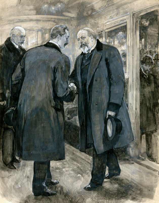 A walesi herceg köszönti a német császárt, Charing Cross pályaudvar, 1901. január 20. (wc papíron) alkotó: English School