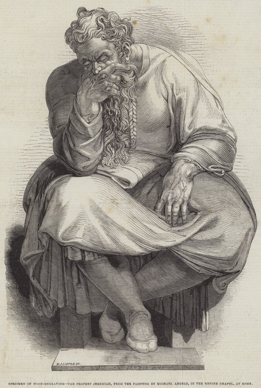 Jeremiás próféta, Michael Angelo festményéről, a Sixtus-kápolnában, Rómában (metszet) alkotó: English School