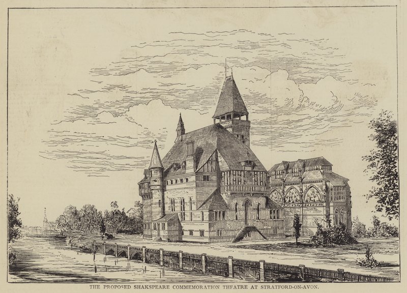 A javasolt Shakspeare-emlékszínház Stratford-on-Avonban (metszet) alkotó: English School