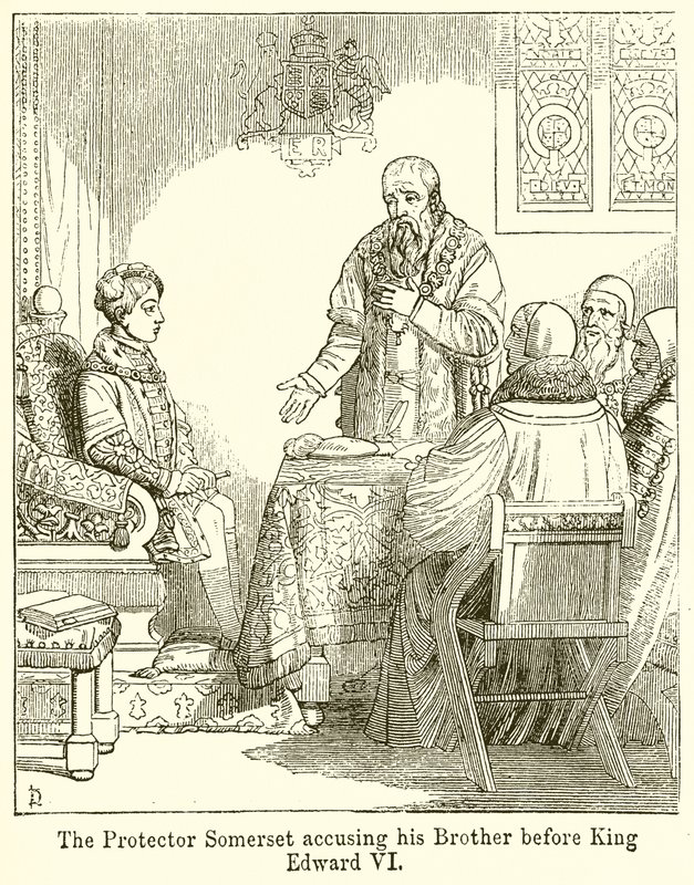 Somerset protektor, aki testvérét vádolja VI. Edward király előtt alkotó: English School
