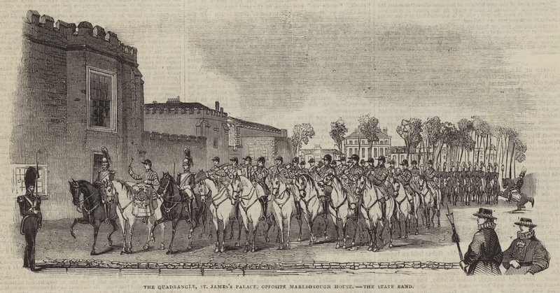A Quadrangle, a Szent Jakab-palota, a Marlborough House-szal szemben, a State Band alkotó: English School