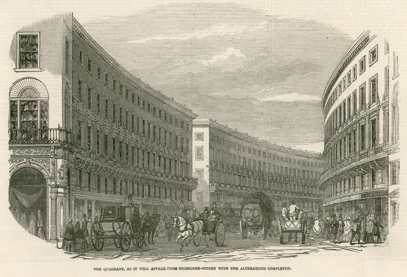 A londoni Regent Street Quadrant, ahogy az a Tichborne Street felől fog megjelenni az átalakítások befejeztével alkotó: English School