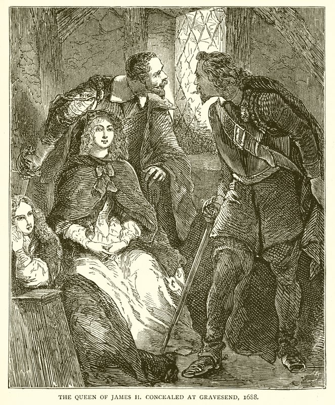 II. Jakab királynője elrejtőzött Gravesendben, 1688 alkotó: English School