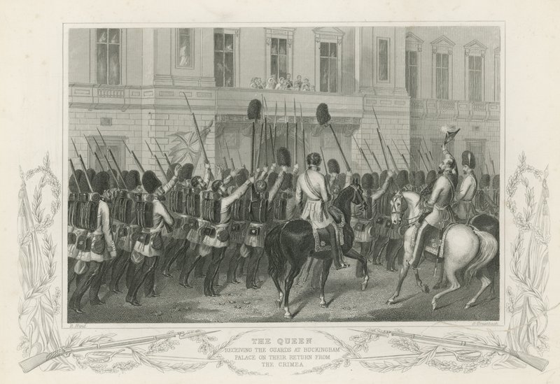 A királynő fogadja az őröket a Buckingham-palotában alkotó: English School