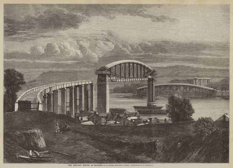 A Saltash-i vasúti híd, I K Brunel, mérnök (metszet) alkotó: English School