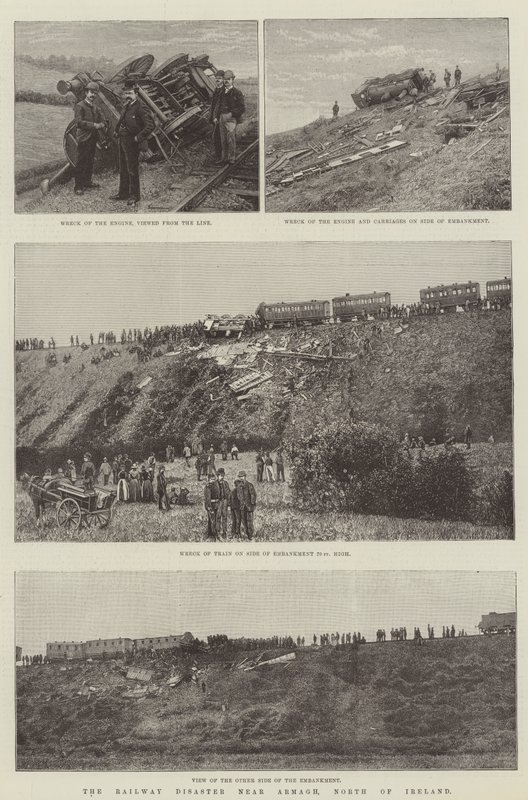 Vasúti katasztrófa Armagh közelében, Észak-Írországban (metszet) alkotó: English School