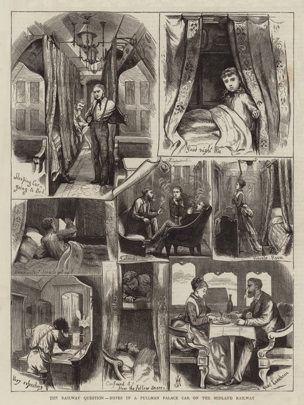 A vasúti kérdés, jegyzetek egy Pullman Palace-kocsiban a midlandi vasúton (metszet) alkotó: English School