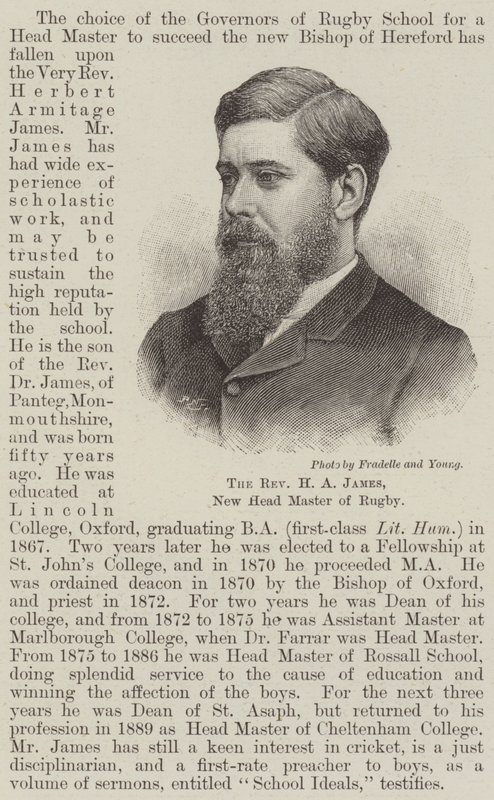 H A James tiszteletes, a rögbi új főmestere (metszet) alkotó: English School