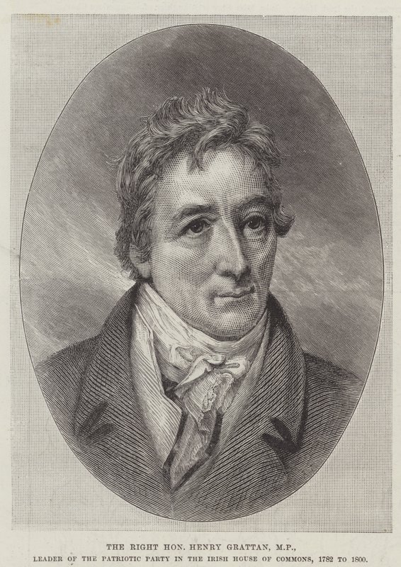 Henry Grattan, képviselő, a Hazafias Párt vezetője az ír alsóházban alkotó: English School