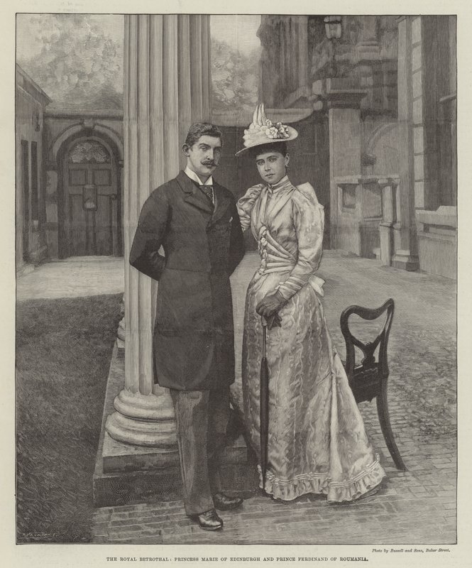 A királyi eljegyzés, Marie edinburghi hercegnő és Ferdinánd román herceg (metszet) alkotó: English School