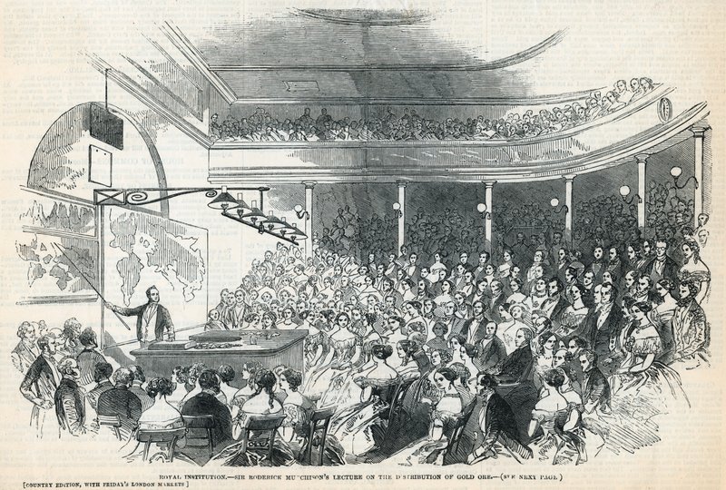 A királyi intézmény. Sir Roderick Murchisons előadása az aranyérc terjesztéséről alkotó: English School
