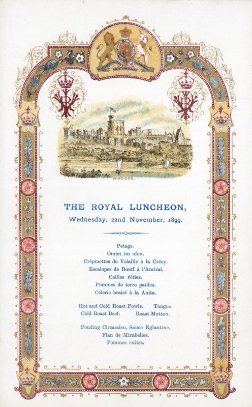 The Royal Luncheon, 1899. november 22., szerda, menü alkotó: English School