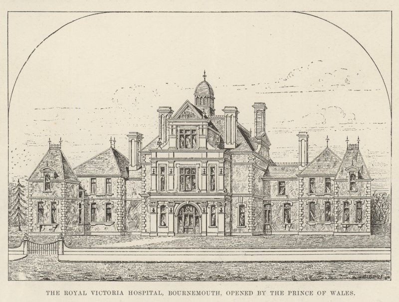 A Royal Victoria Kórház, Bournemouth, megnyitotta a walesi herceg (metszet) alkotó: English School