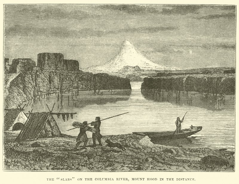 A táblák a Columbia folyón, a Mount Hood a távolban alkotó: English School