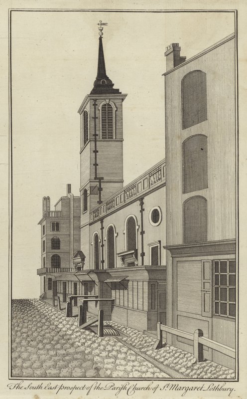 A londoni St Margaret Lothbury plébániatemplom délkeleti kilátása alkotó: English School