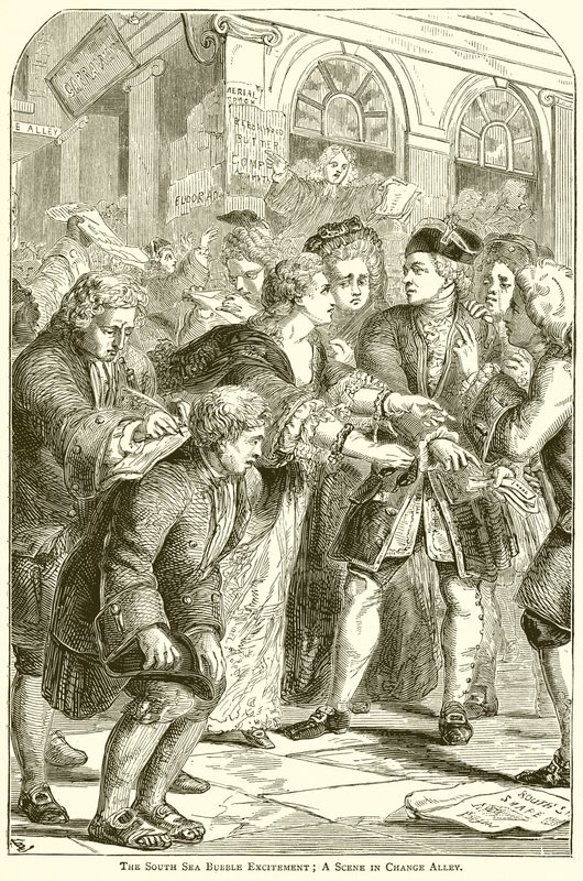 The South Sea Bubble Excitement; Jelenet a változás sikátorában alkotó: English School