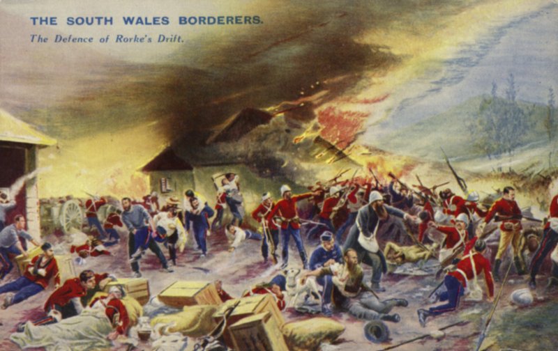 A dél-walesi határőrök a Rorkes Drift védelmében, Dél-Afrika, Zulu háború, 1879 alkotó: English School