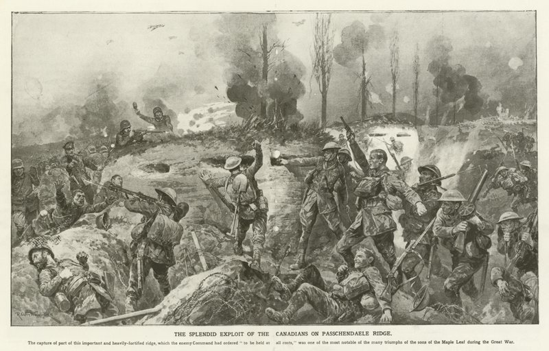 A kanadaiak pompás zsákmánya a Passchendaele-gerincen, I. világháború alkotó: English School