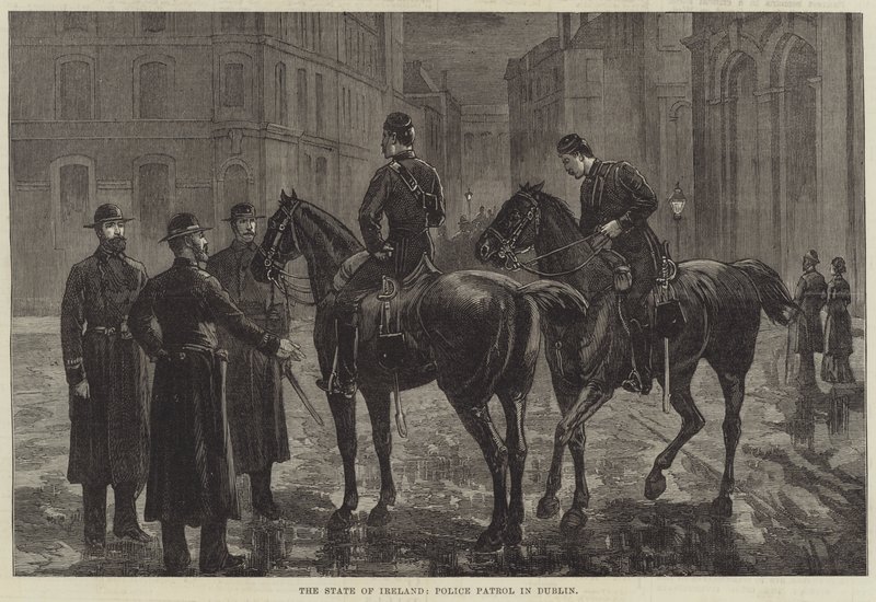 Ír állam, rendőrségi járőr Dublinban (metszet) alkotó: English School