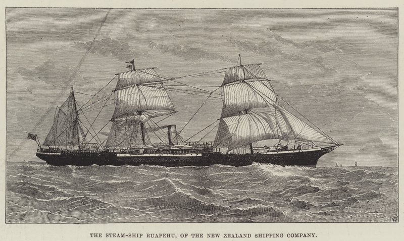 A Ruapehu Steam-Ship, az Új-Zélandi Hajózási Társaság (metszet) alkotó: English School