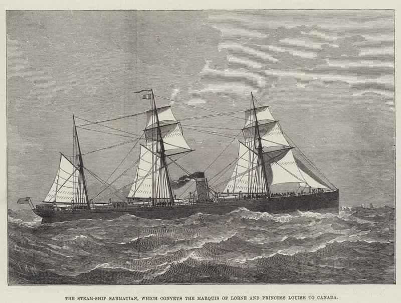 A Steam-Ship Sarmatian, amely Lorne márkiját és Louise hercegnőt szállítja Kanadába (metszet) alkotó: English School