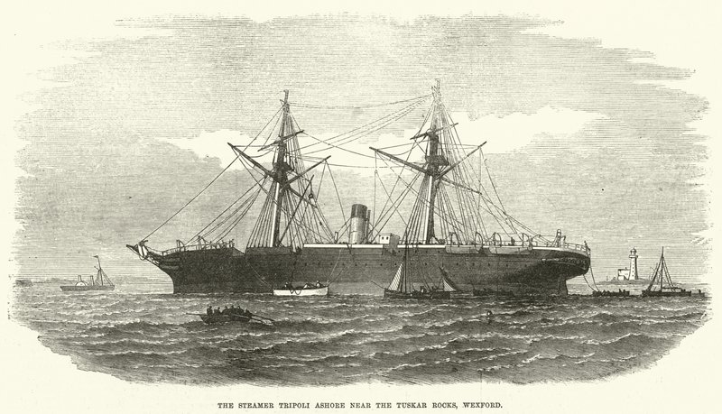 A Steamer Tripoli Ashore a Tuskar Rocks közelében, Wexford (metszet) alkotó: English School