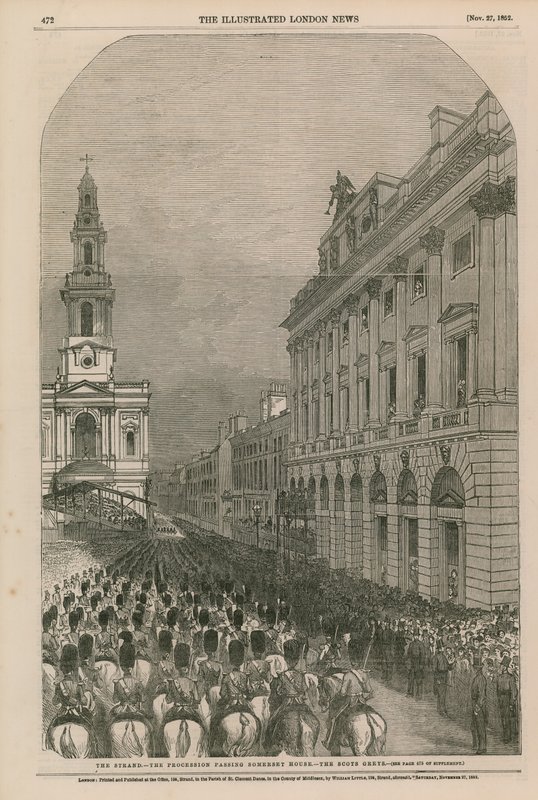 A Strand – a Somerset House mellett elhaladó menet – a skót szürkék alkotó: English School